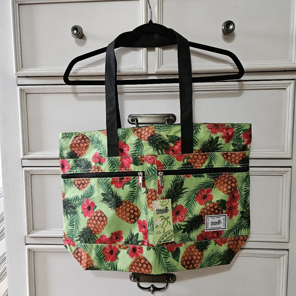 Pineapple Hawaiian Hawaii Print Tote Bag with Zipper